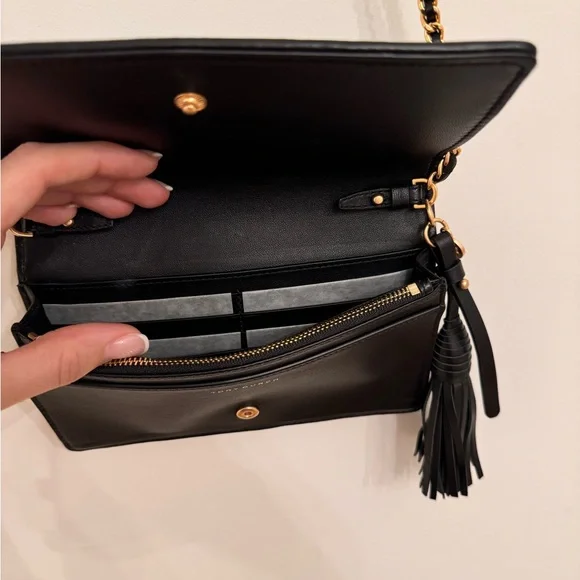 Tory Burch Fleming Wallet Black Quilted Chain Crossbody Bag - Picture 7 of 16